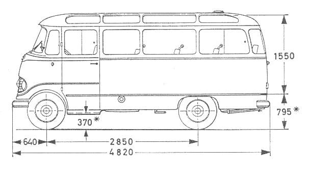 Omnibus mit Dachrandscheiben 3-türig, 17 Sitze (Polster-Bestuhlung)